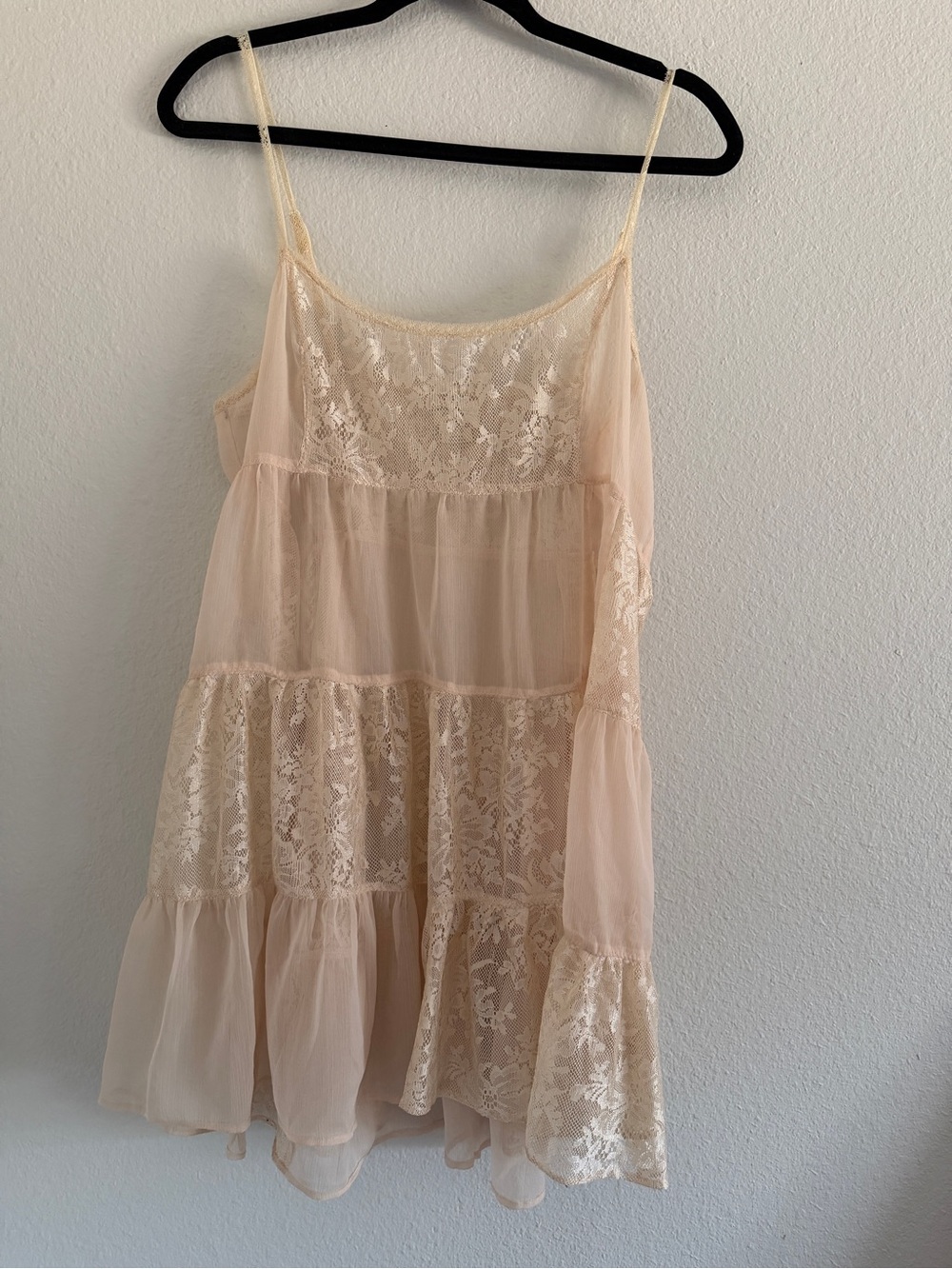 Free People Lace Babydoll Cami Tunic Beige Floral M/L